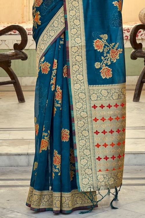 Steel Blue Organza Saree