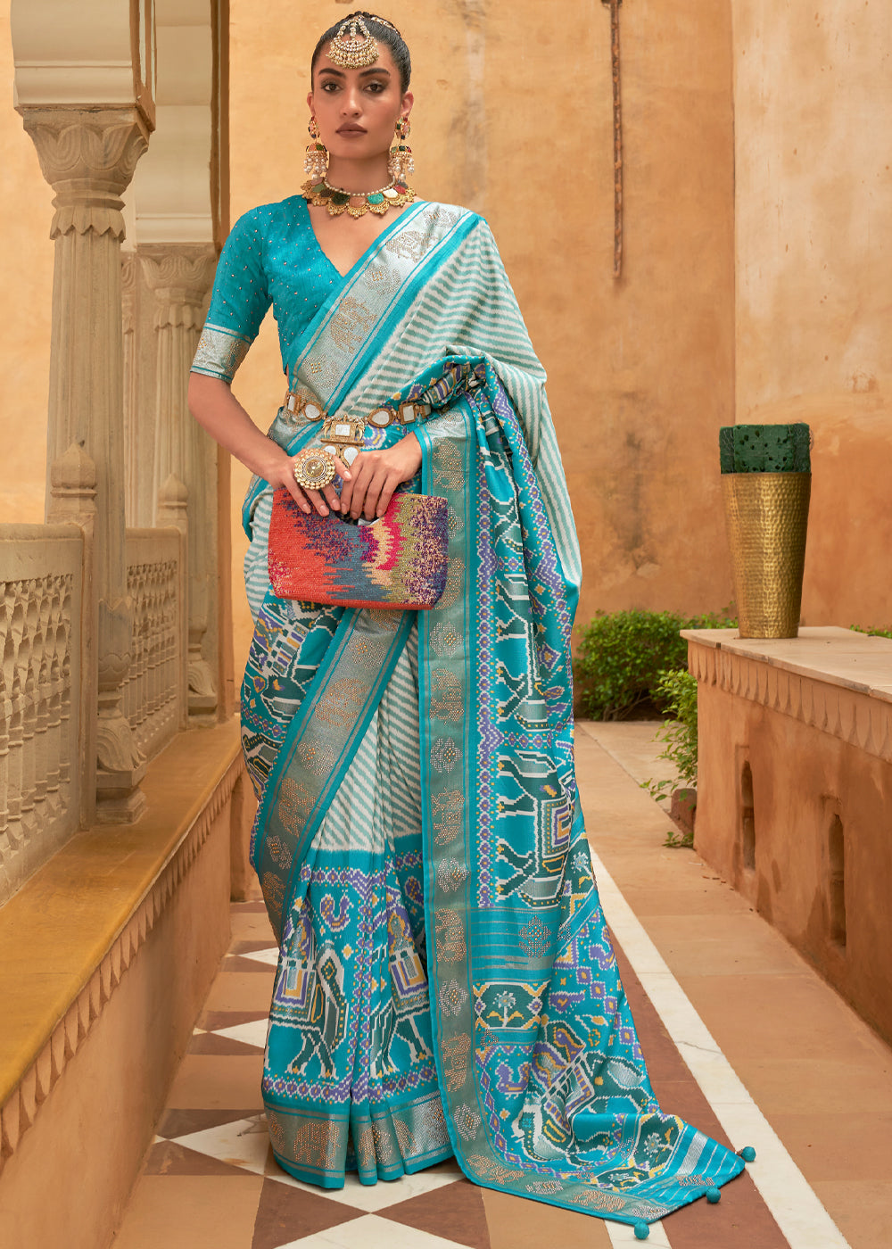 Pelorous Blue Patola Silk Saree