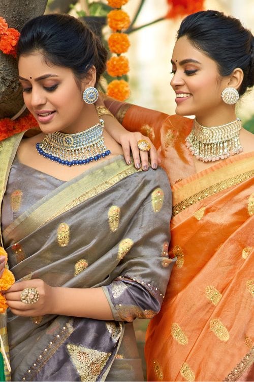 Raw Sienna Orange Organza Saree