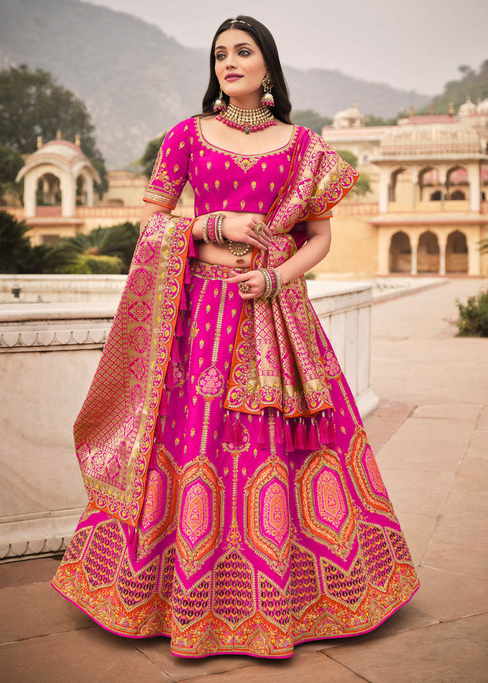 Chestnut Pink Heavy Embroidered Lehenga