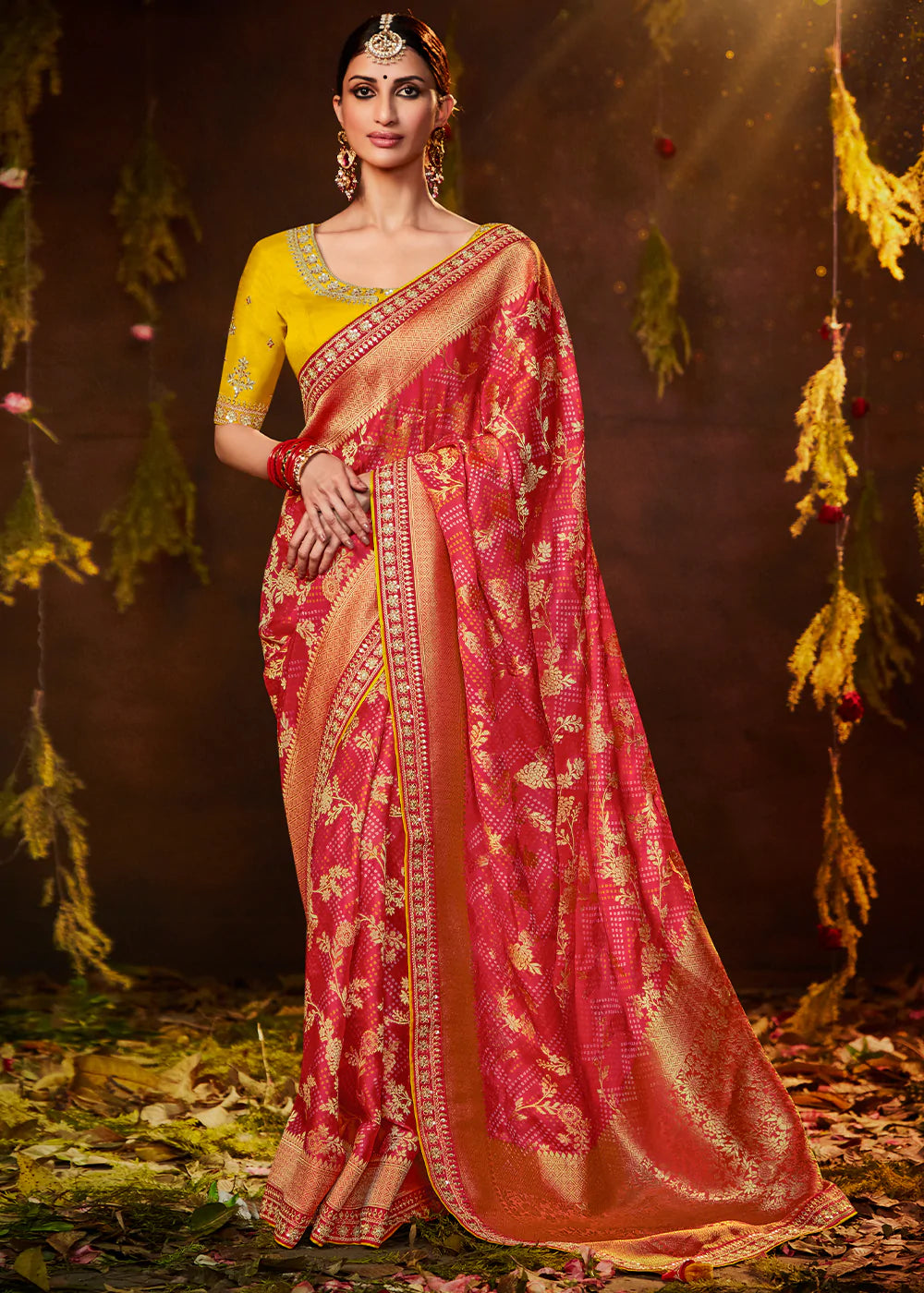 Froly Pink Woven Georgette Designer Saree with Embroidered Blouse