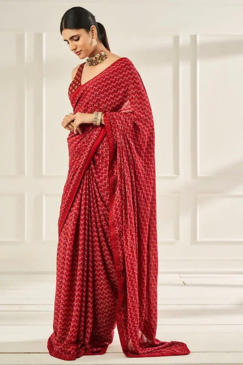 Mahogany Red Georgette Saree