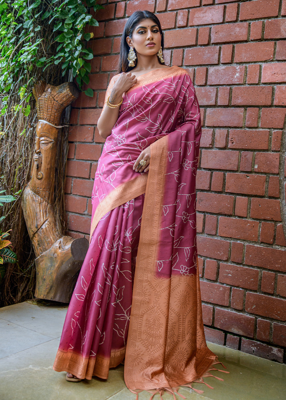 Tapestry Purple Printed Cotton Silk Saree