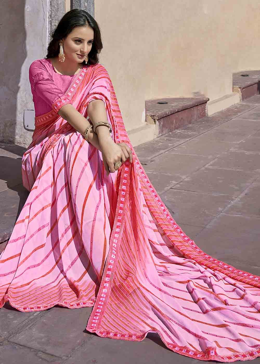 Cupid Pink Printed Georgette Saree