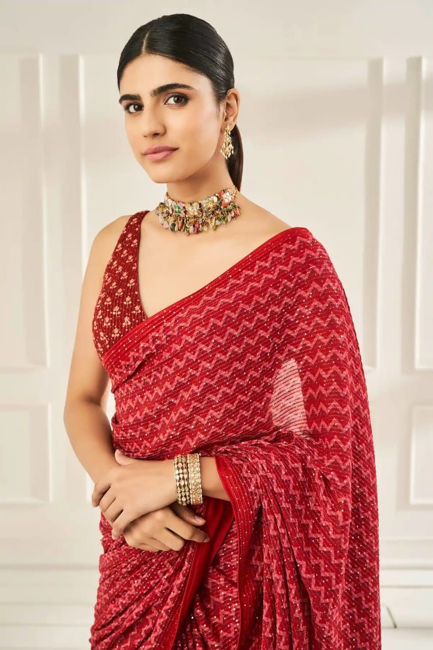 Mahogany Red Georgette Saree