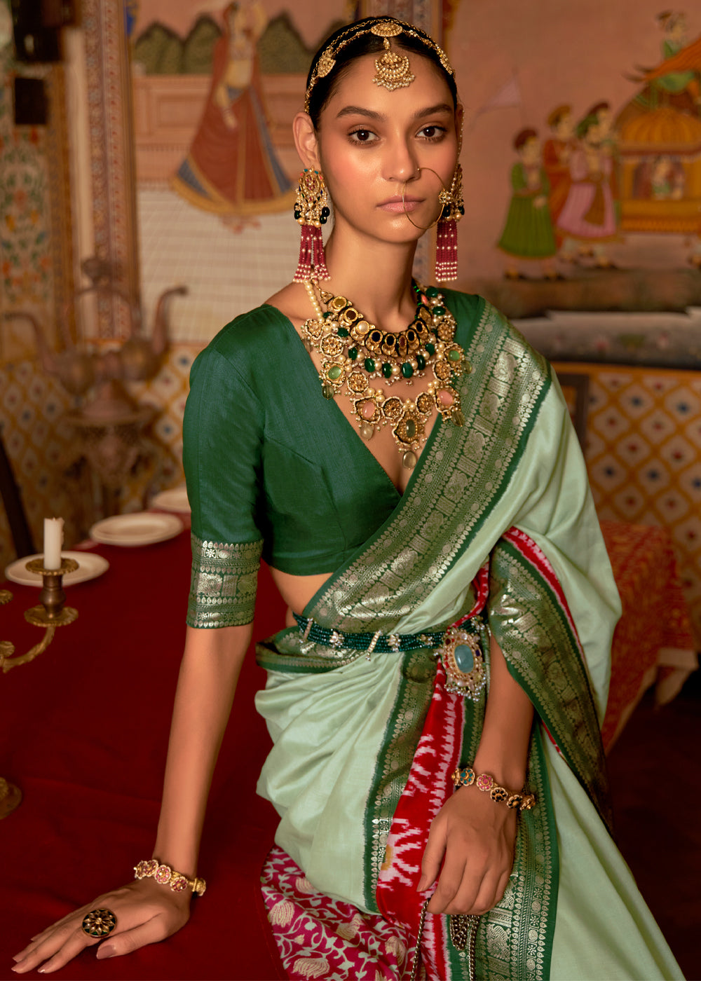 Rainee Green Banarasi Patola Saree