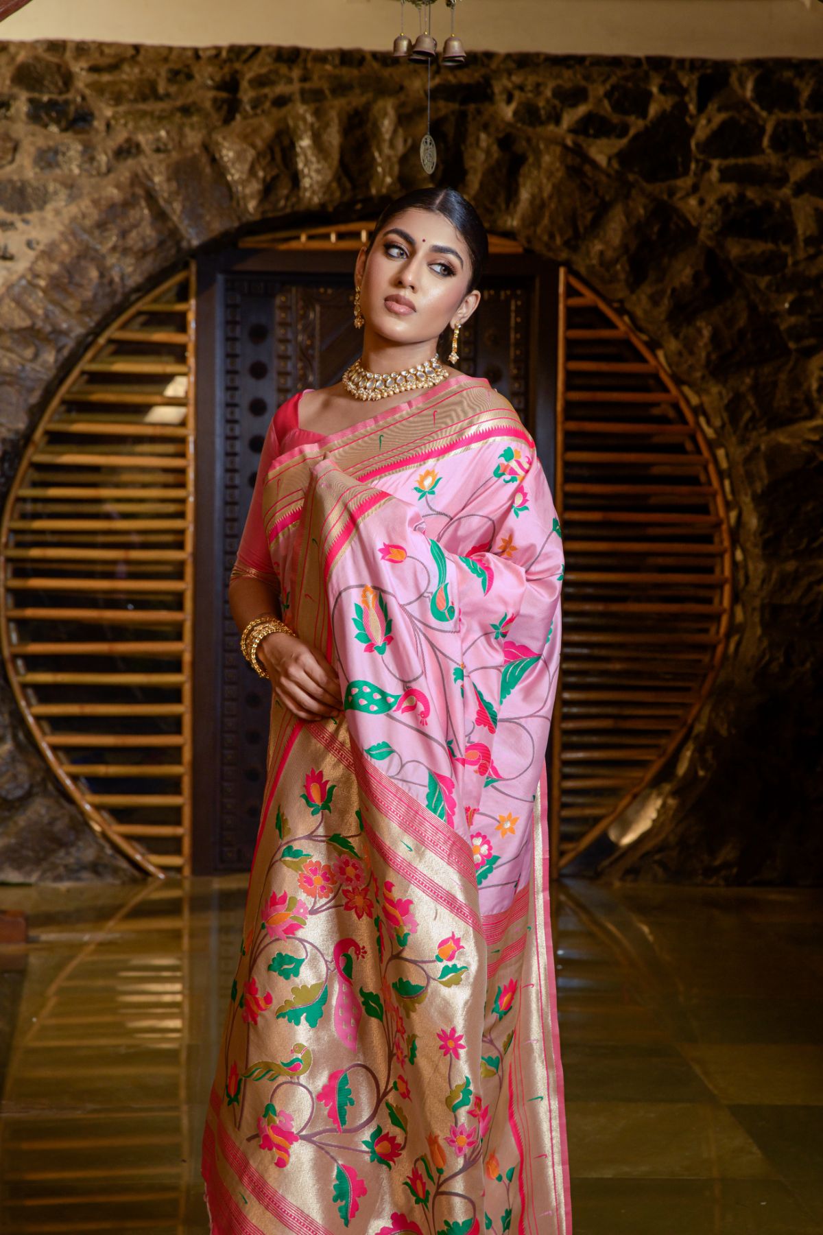 Melanie Pink Banarasi Paithani Silk Saree