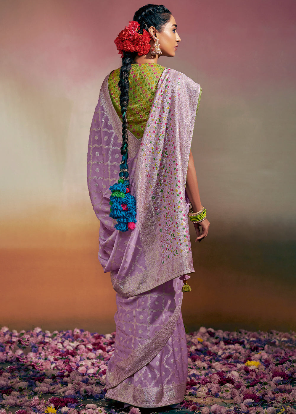 Strikemaster Purple Woven Banarasi Soft Silk Saree