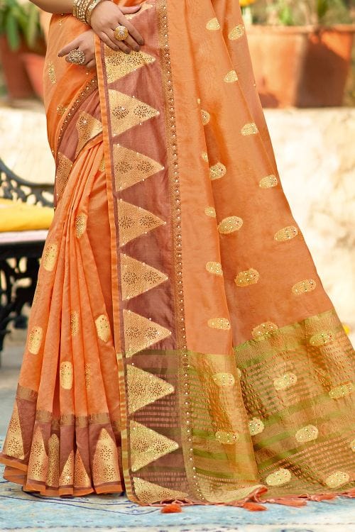 Raw Sienna Orange Organza Saree