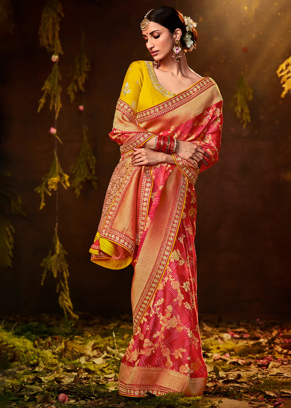 Froly Pink Woven Georgette Designer Saree with Embroidered Blouse