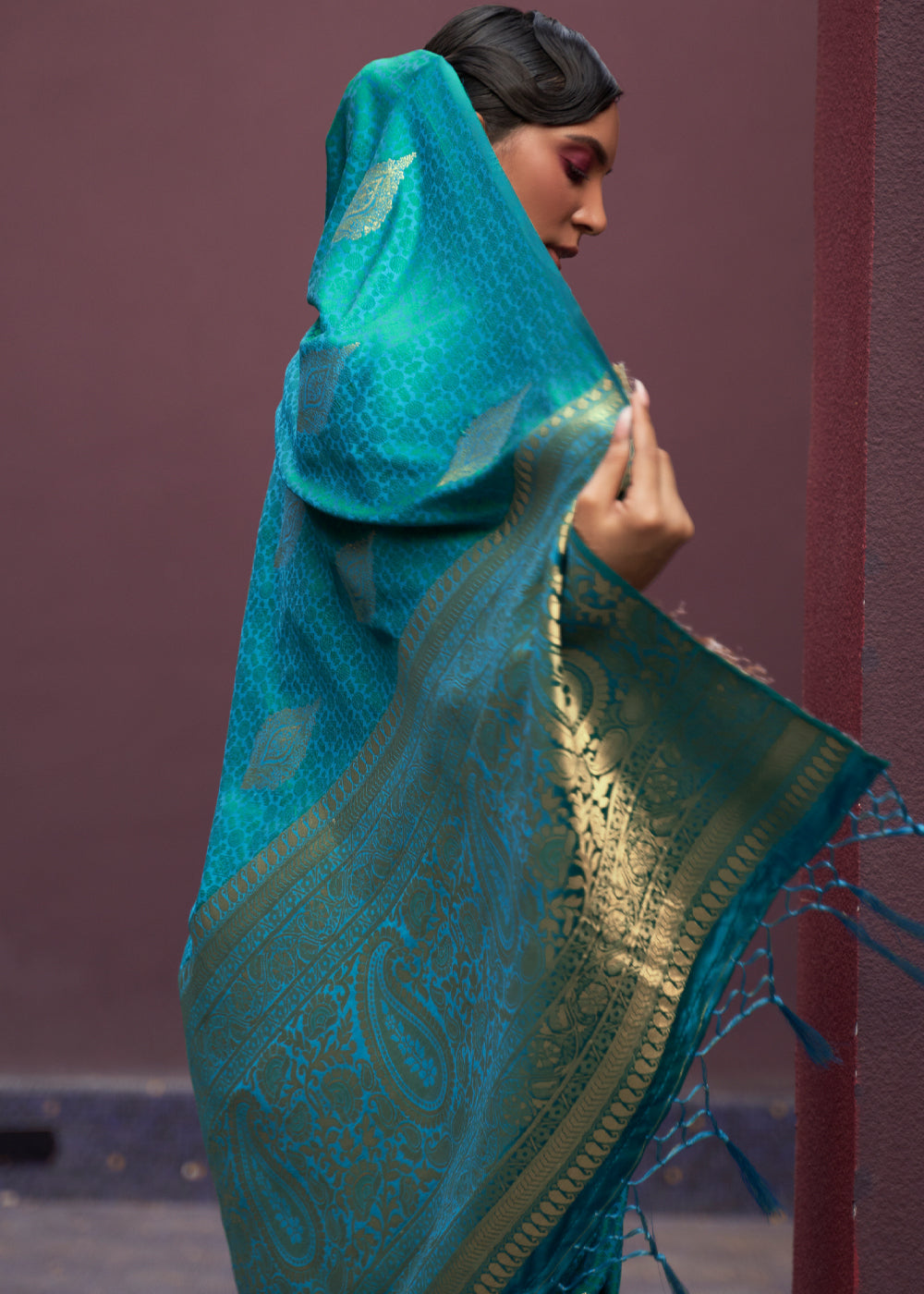 Java Blue Banarasi Woven Satin Silk Saree