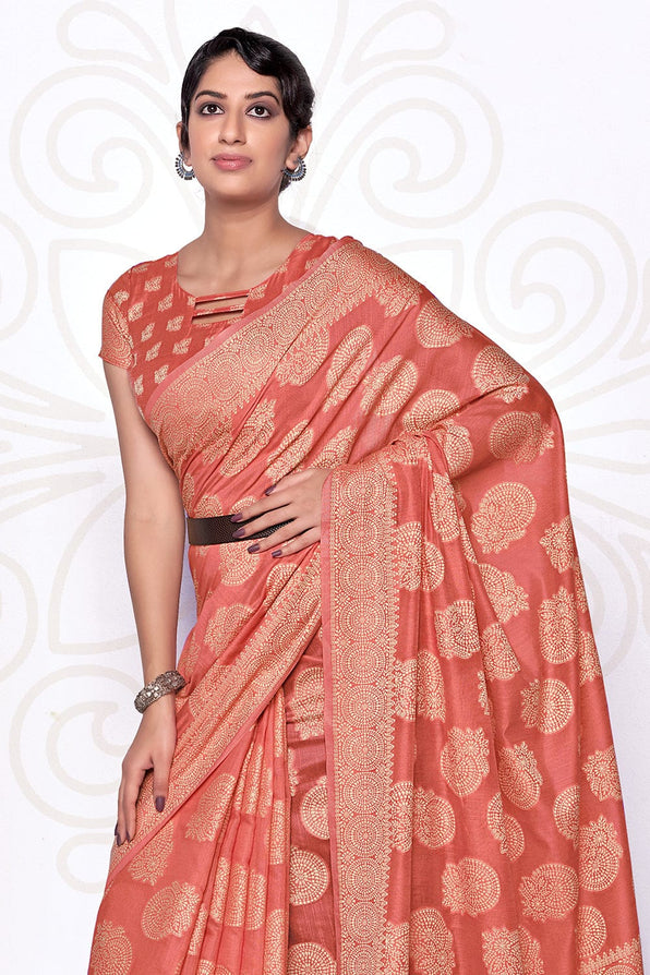 Roman Peach Cotton Saree