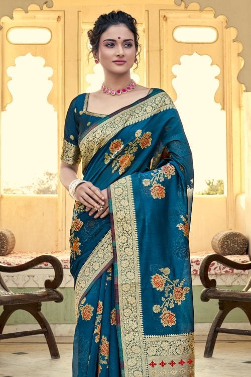 Steel Blue Organza Saree