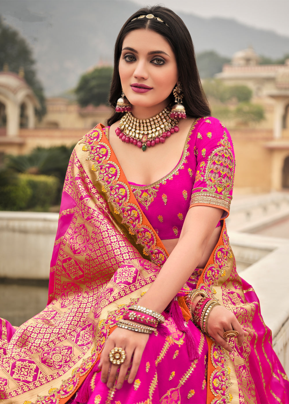 Chestnut Pink Heavy Embroidered Lehenga