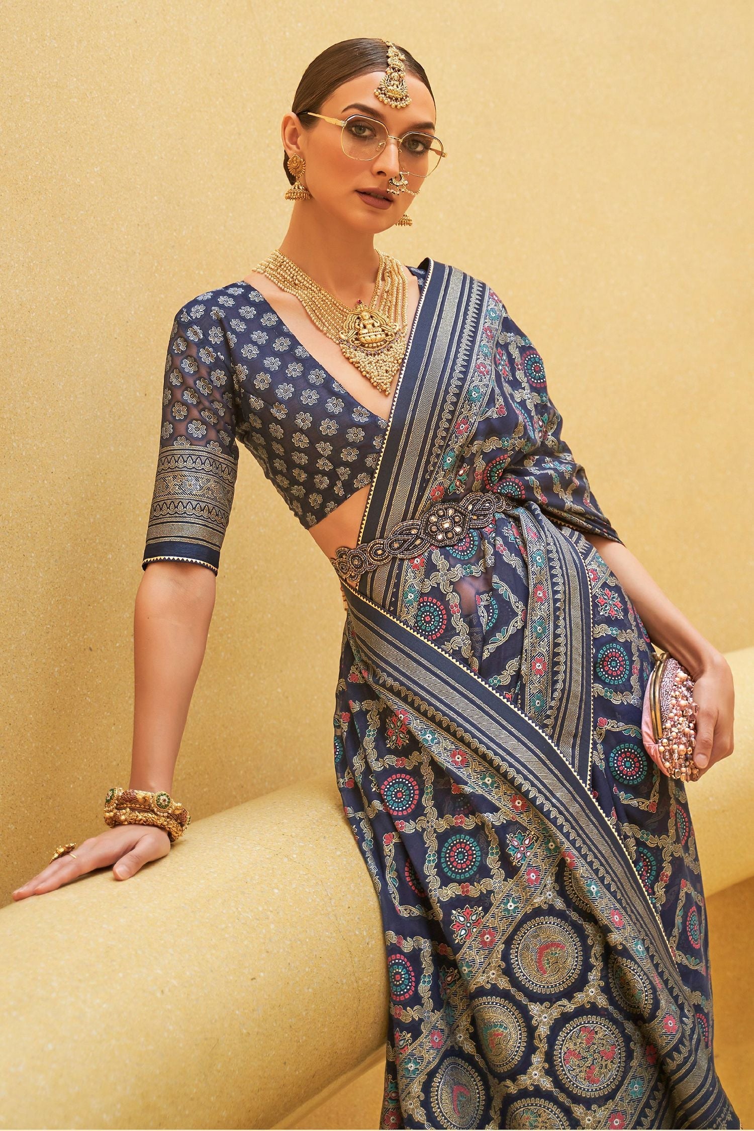 Ship Blue Zari Woven Brasso Organza Saree