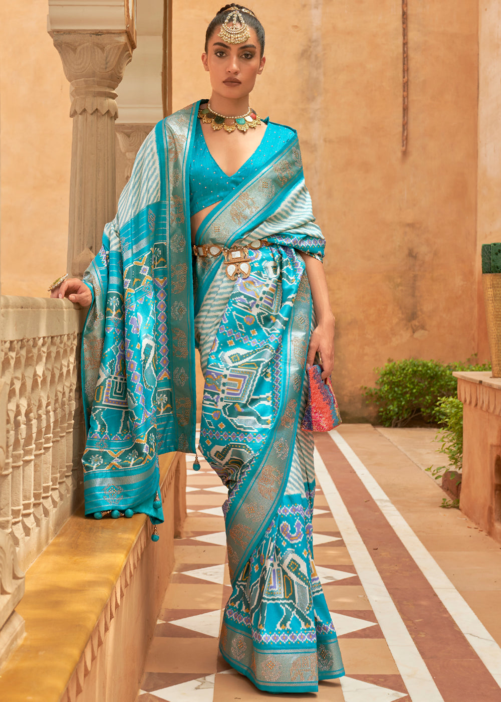 Pelorous Blue Patola Silk Saree