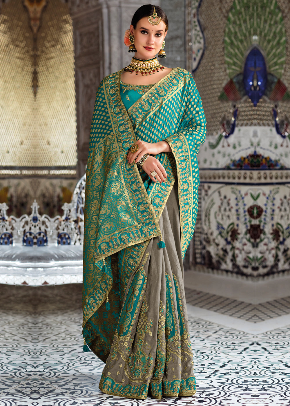 Timber Blue Zari Woven Designer Banarasi Saree