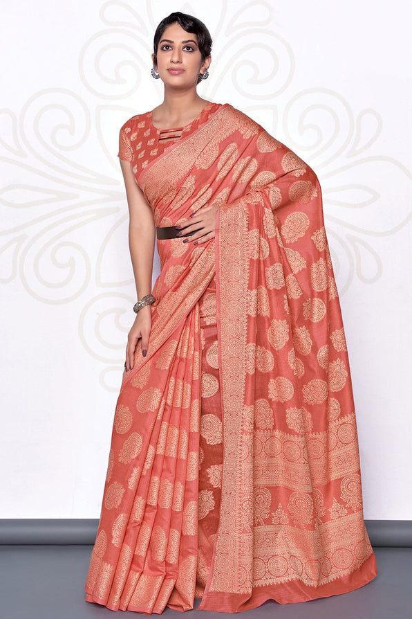 Roman Peach Cotton Saree