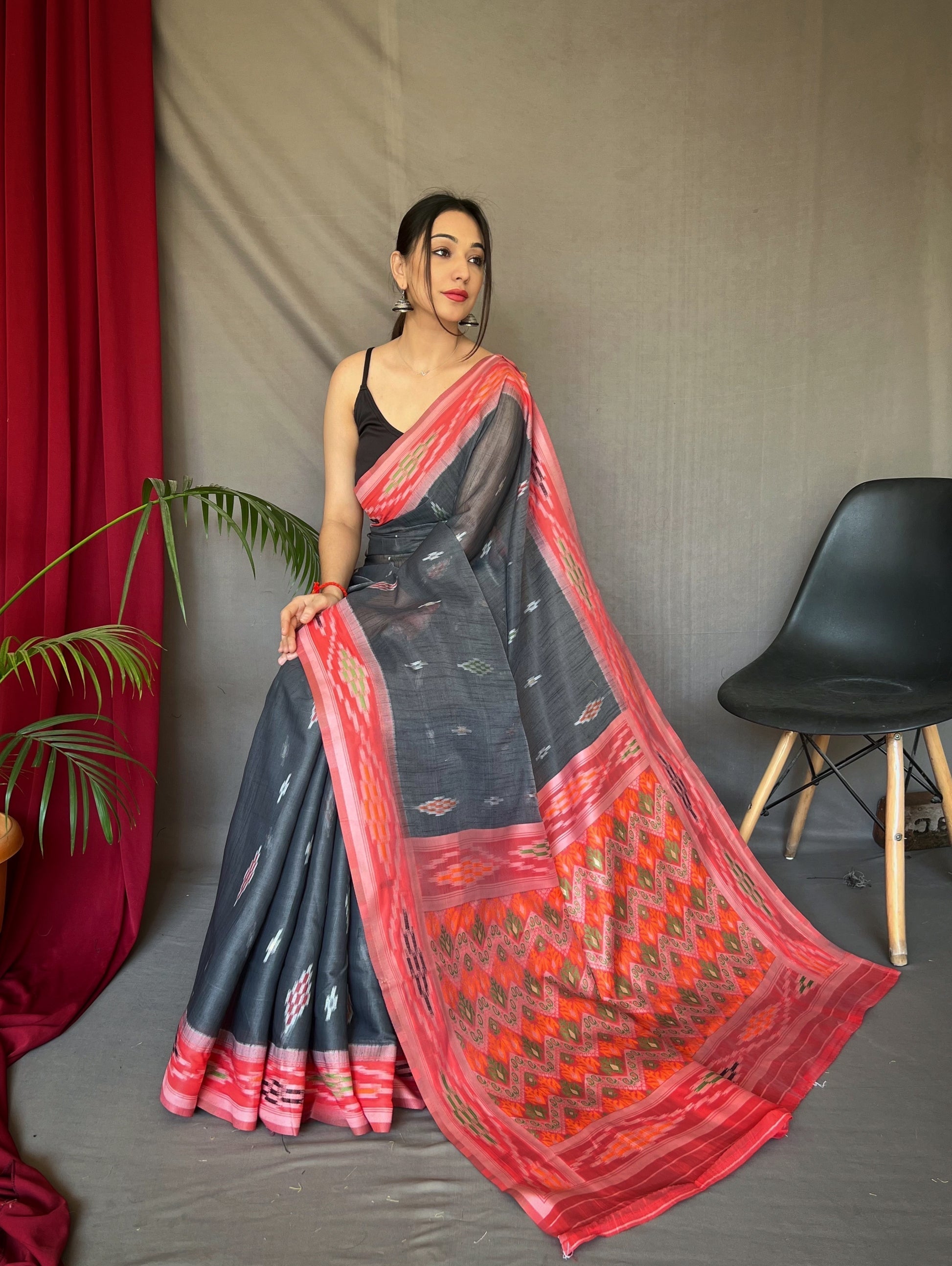 Chicago Black Ikat Woven Cotton Silk Saree