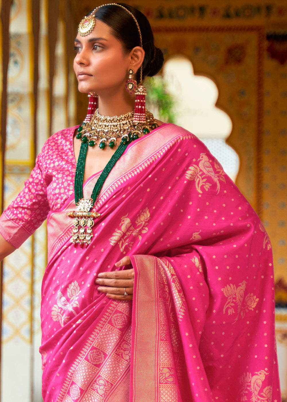 Cabaret Pink Zari Woven Banarasi Saree