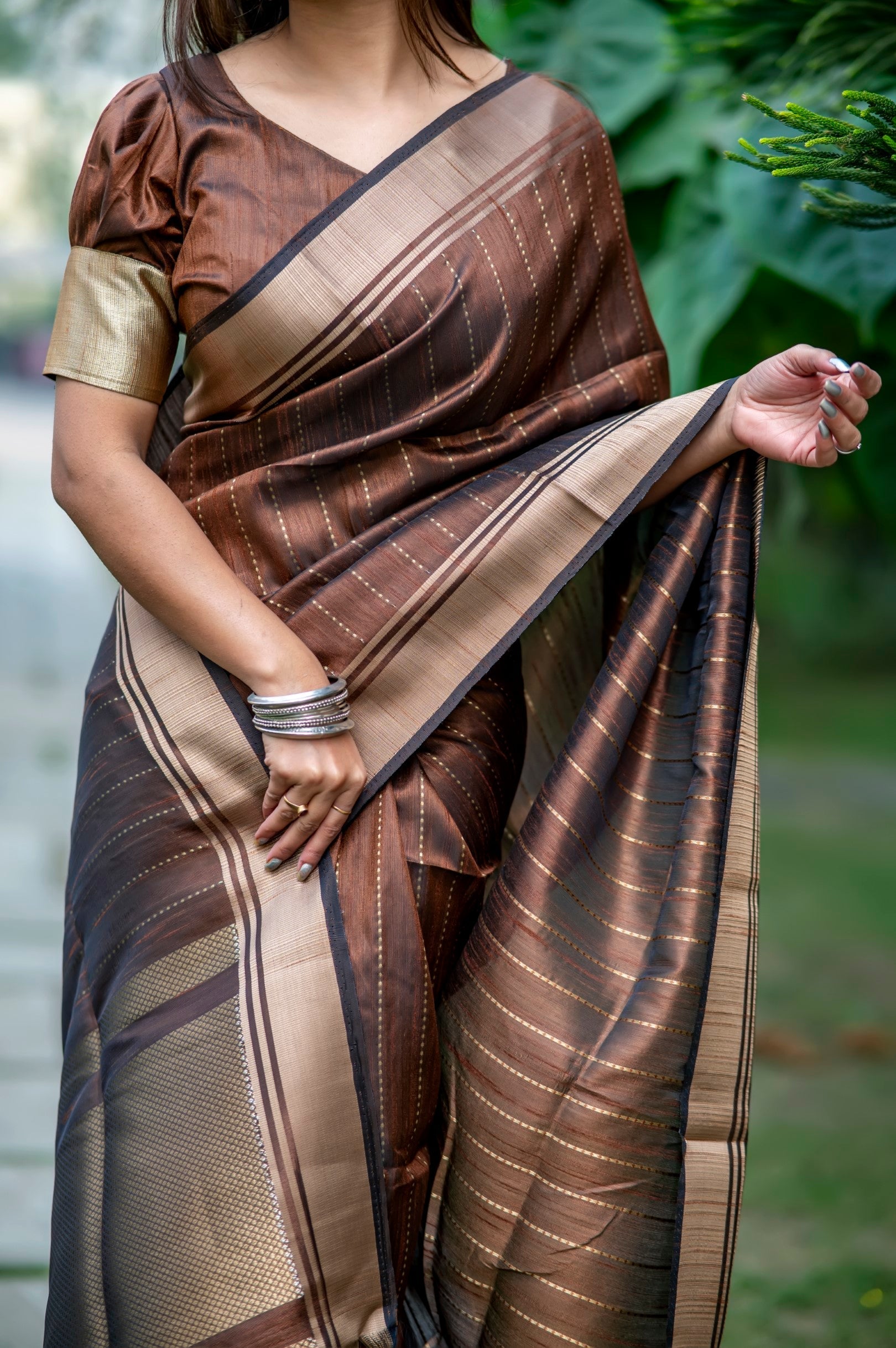 Roman Brown Woven Raw Silk Saree