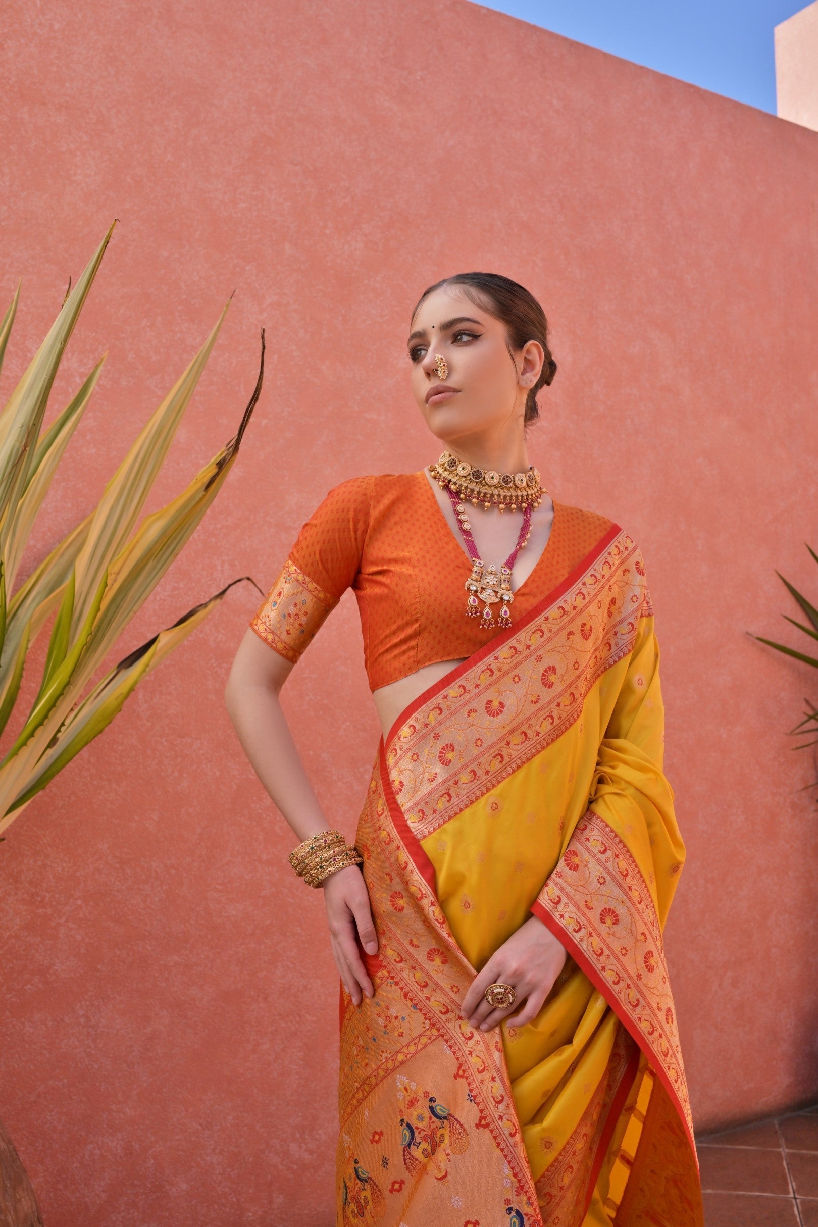 Anzac Yellow and Orange Zari Woven Paithani Saree