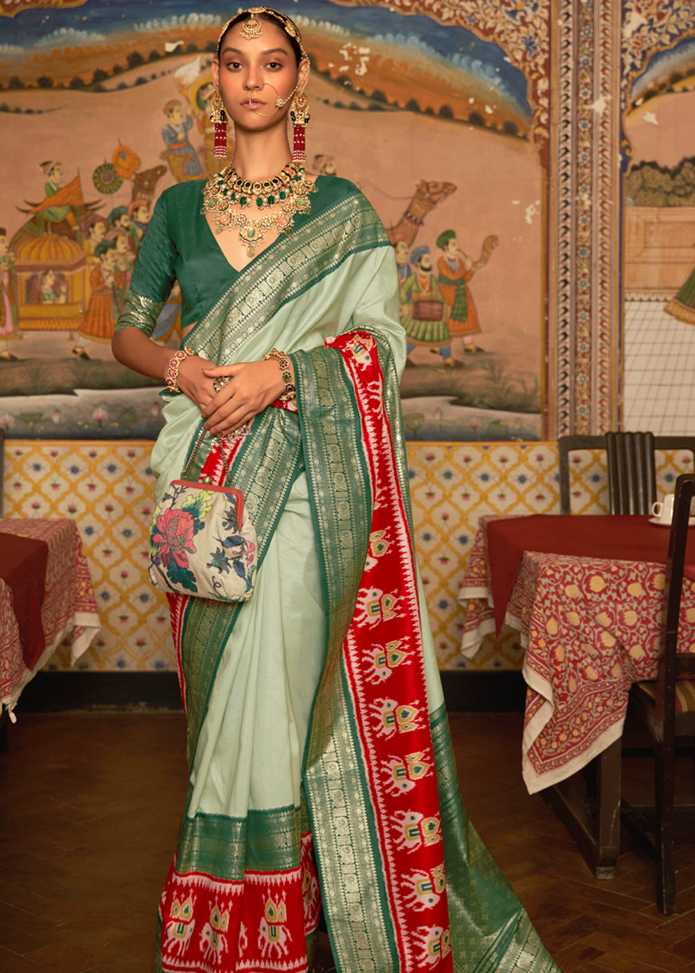 Rainee Green Banarasi Patola Saree