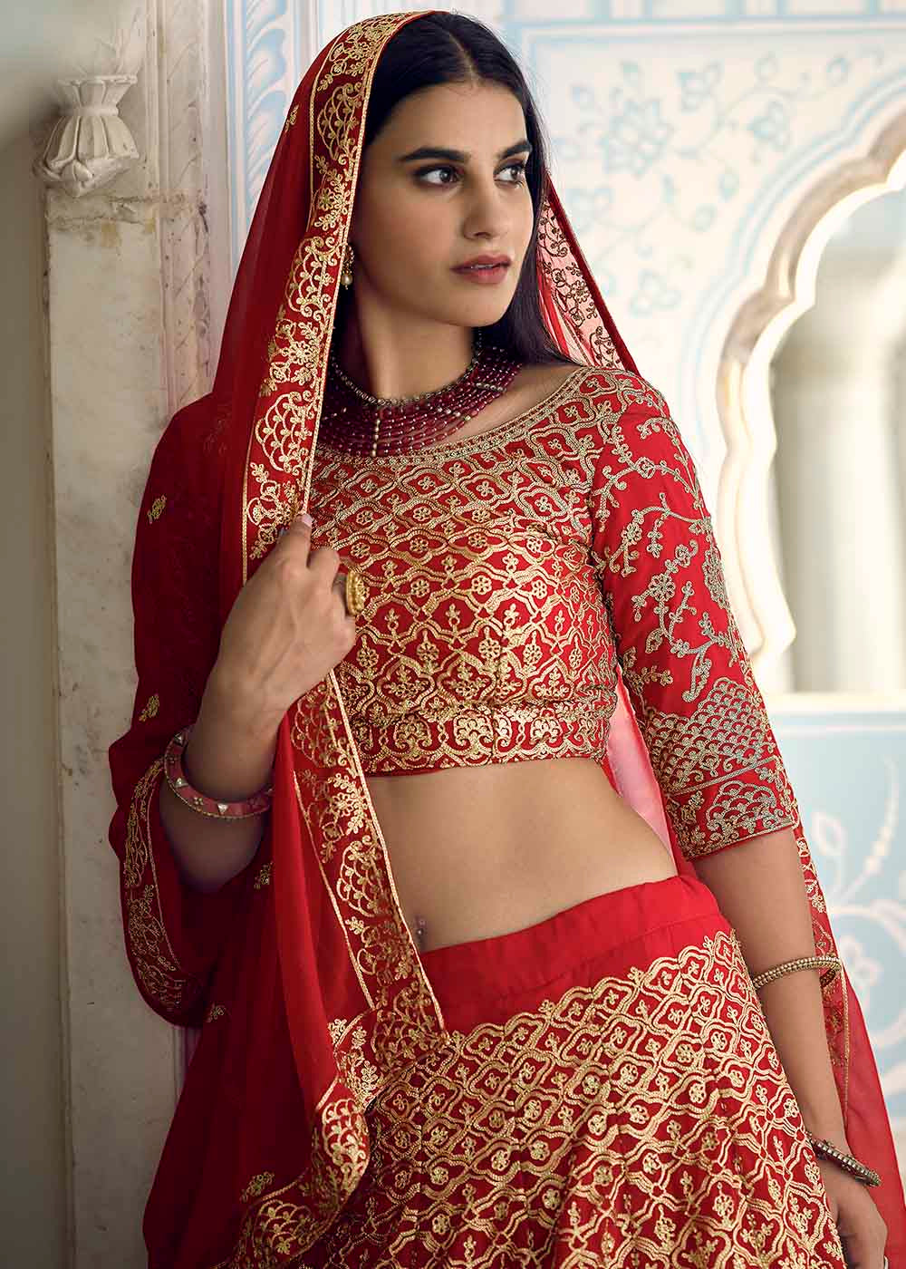 Cinnabar Red Georgette Lehenga Choli