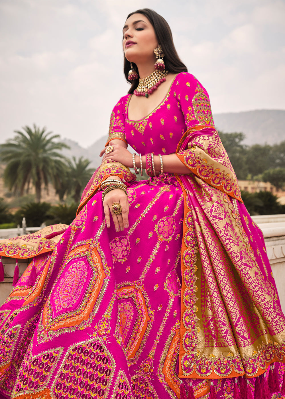 Chestnut Pink Heavy Embroidered Lehenga