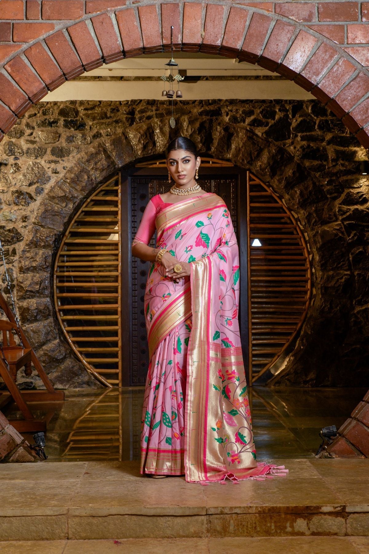 Melanie Pink Banarasi Paithani Silk Saree