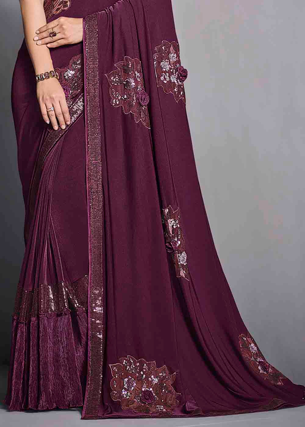 Sugar Plum Purple Designer Lycra Saree with Embroidery Work