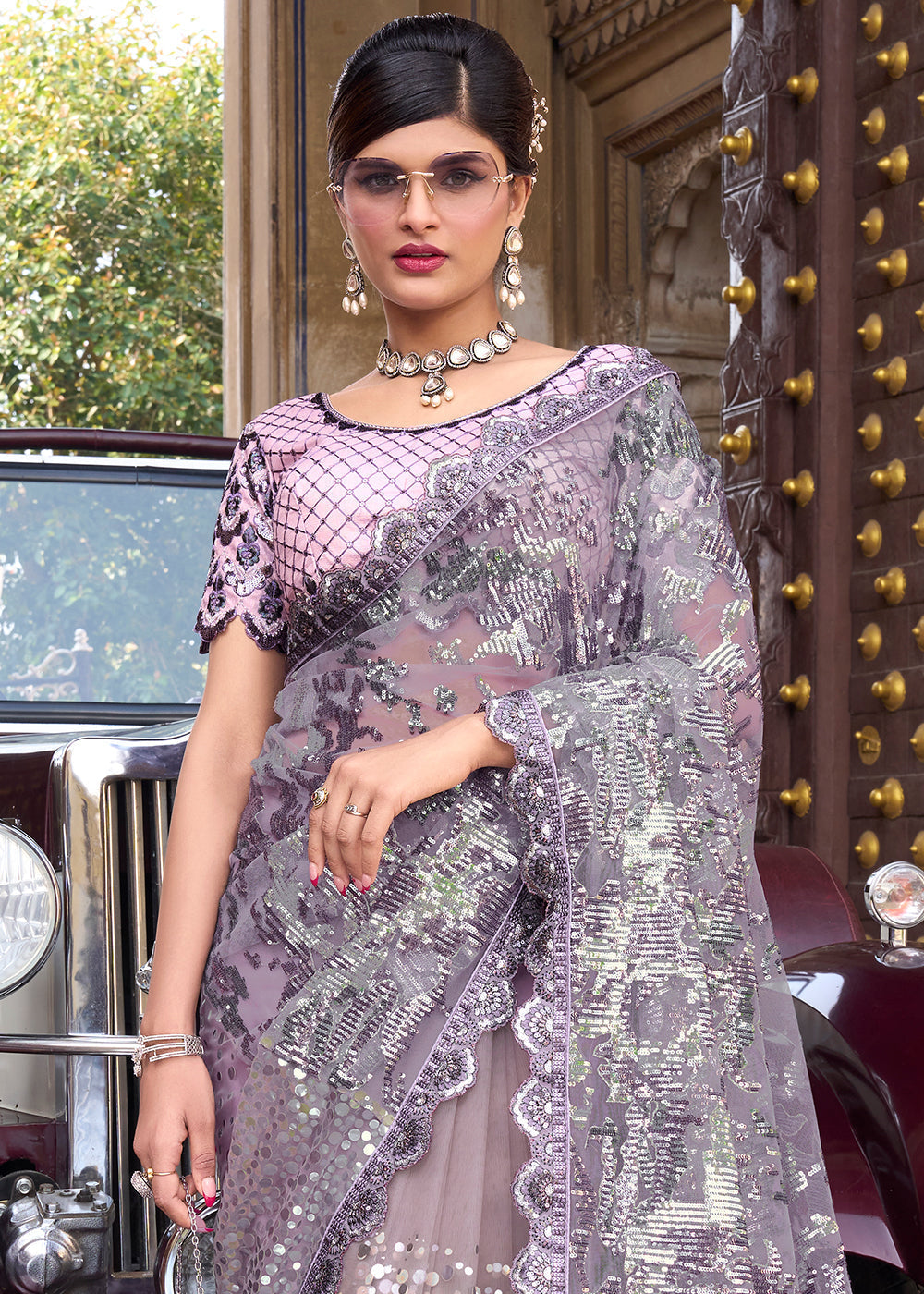 Mist Light Purple Designer Silk Saree