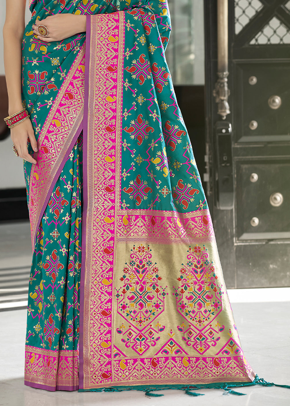 Paradiso Blue and Pink Zari Woven Banarasi Patola Saree