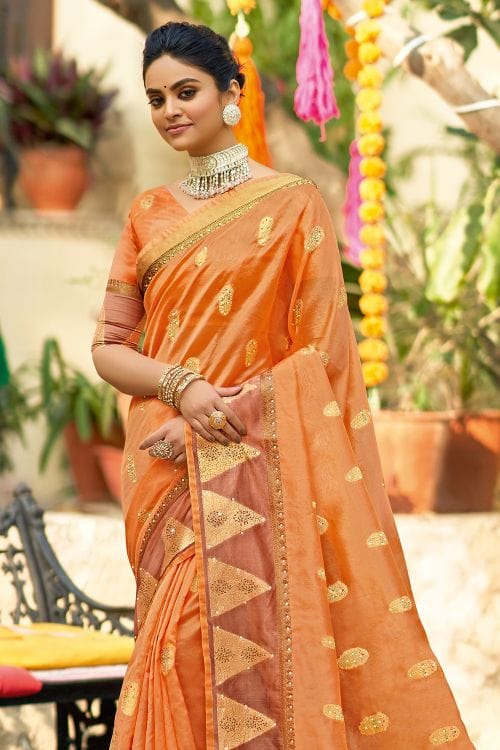 Raw Sienna Orange Organza Saree