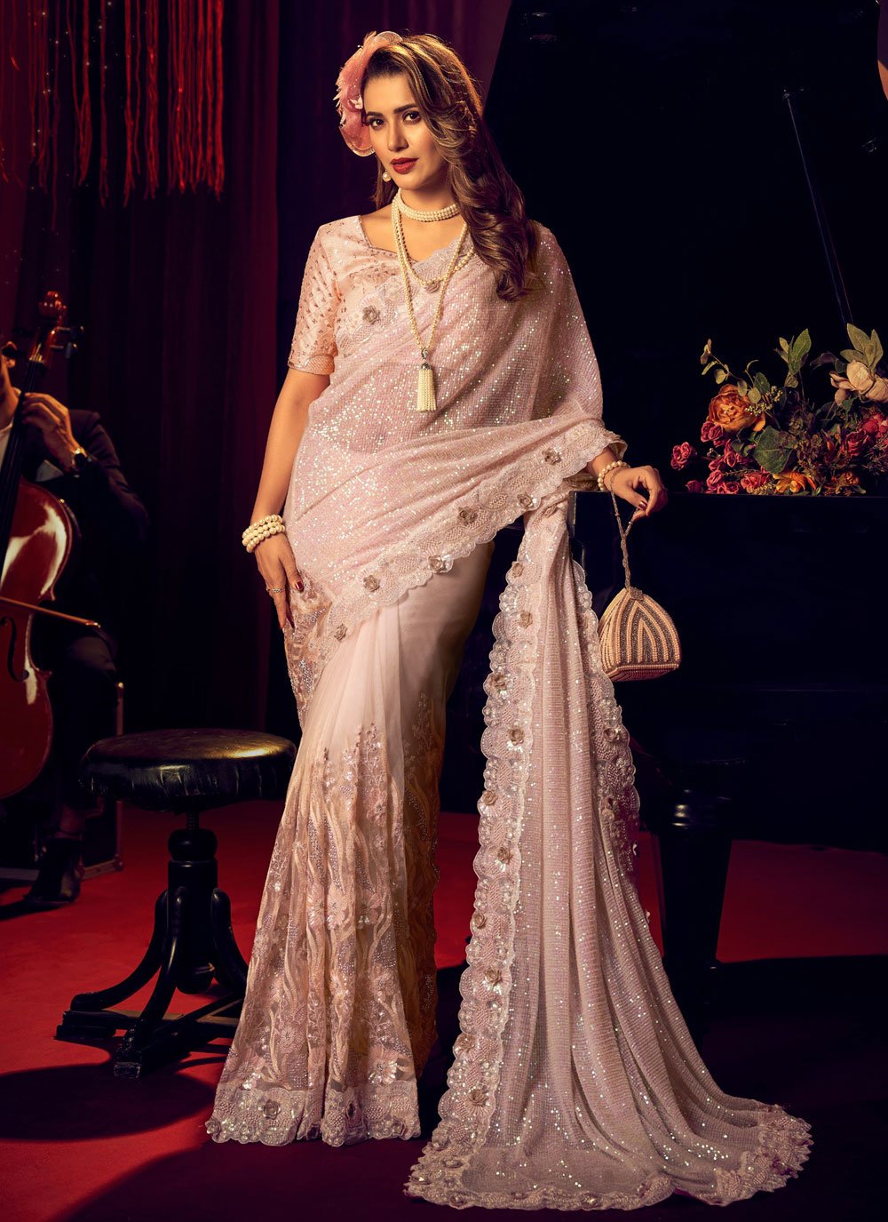 Calico Pink Designer Partywear Saree