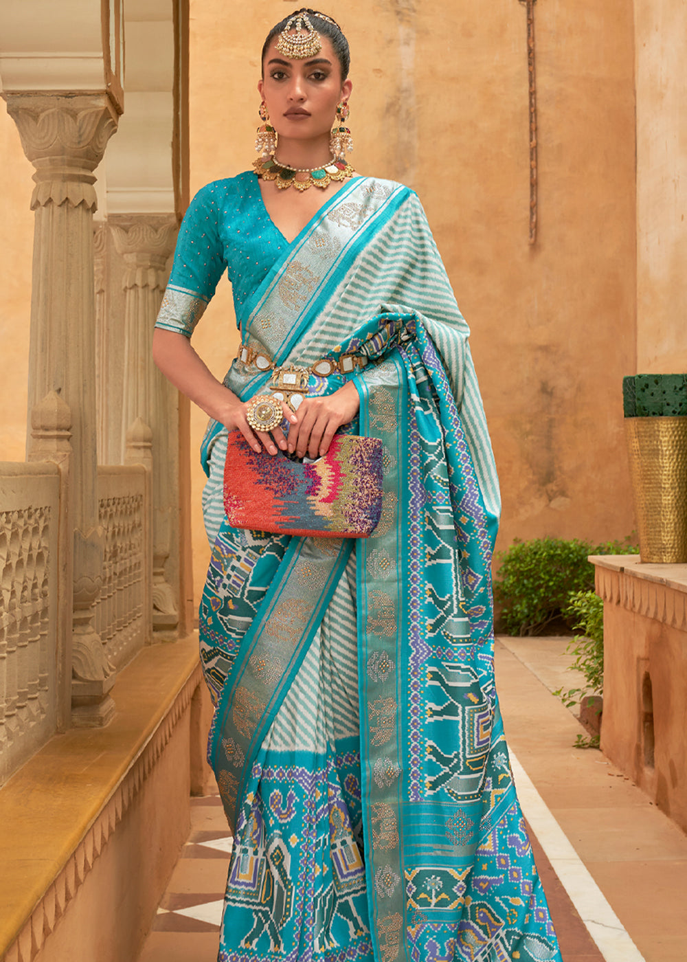 Pelorous Blue Patola Silk Saree