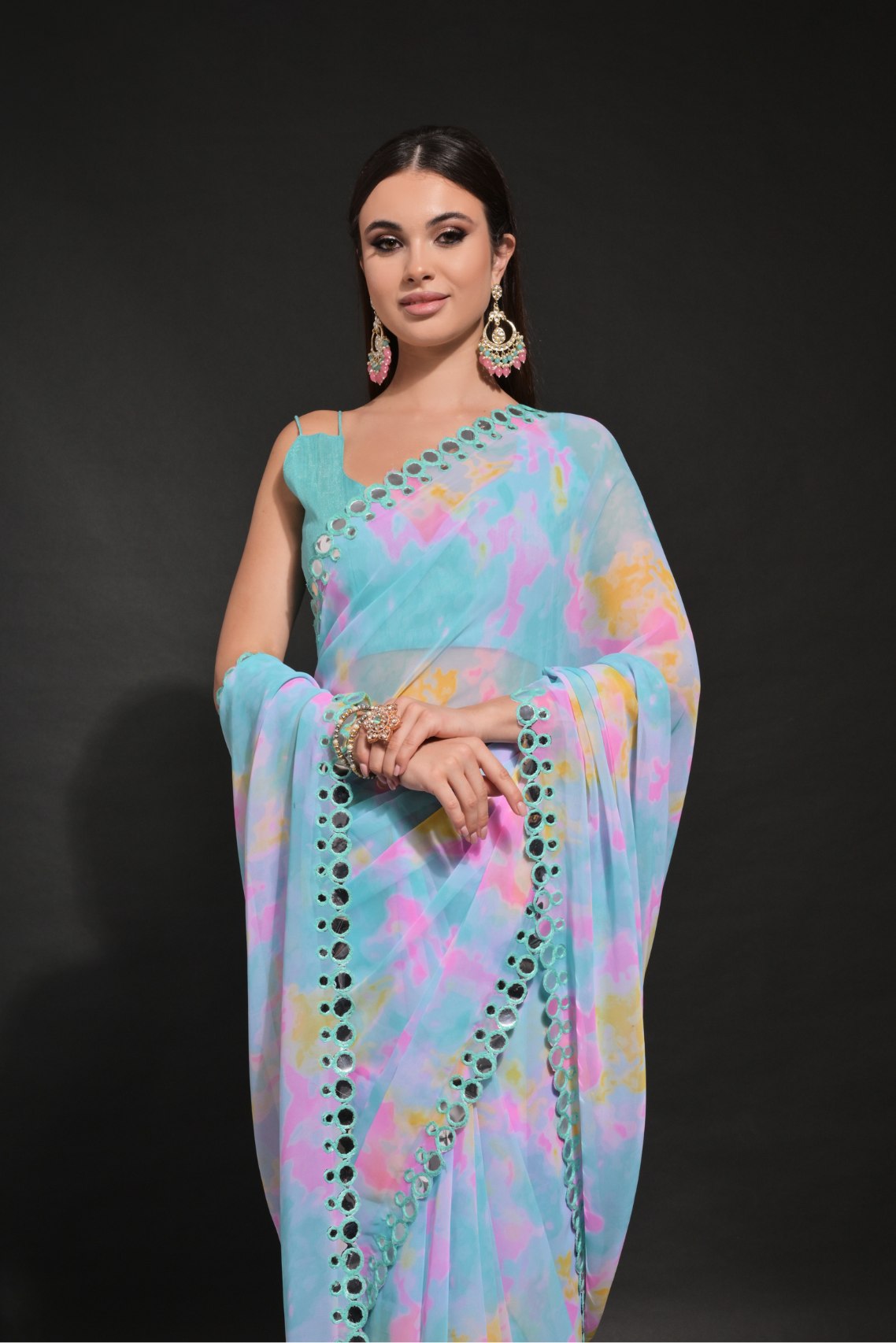 Morning Blue Printed Georgette Saree