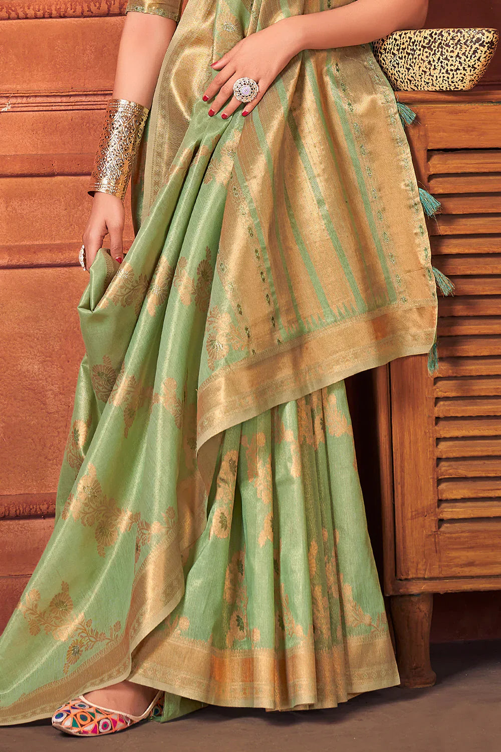 Green Smoke Cotton Tissue Silk Saree