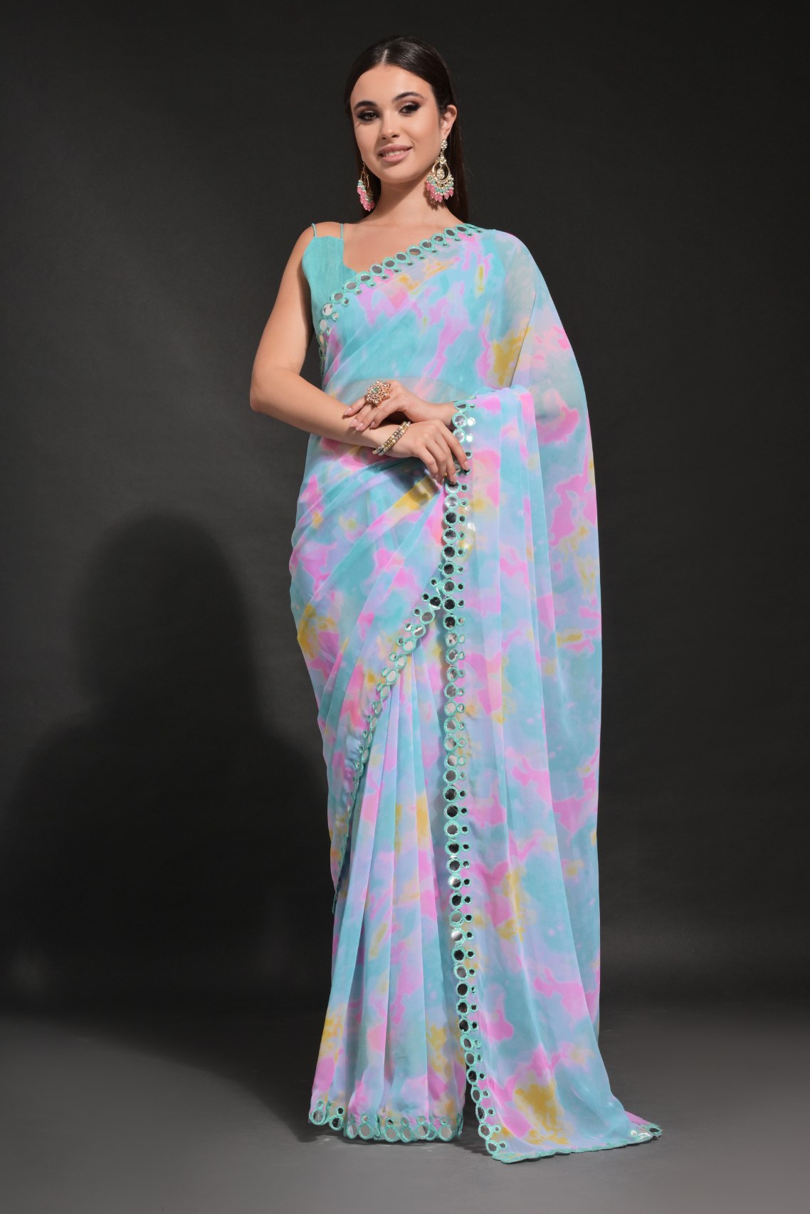 Morning Blue Printed Georgette Saree