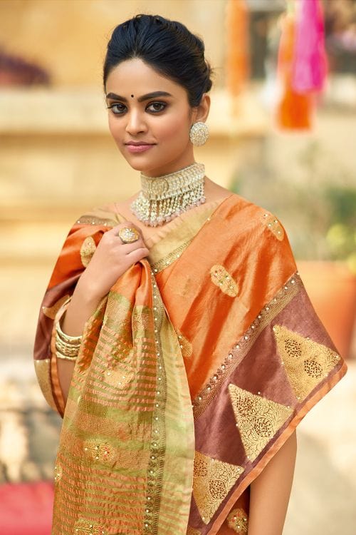 Raw Sienna Orange Organza Saree