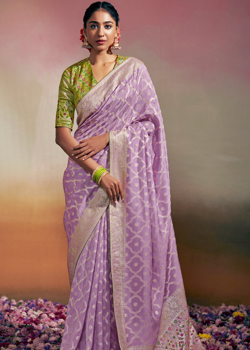 Strikemaster Purple Woven Banarasi Soft Silk Saree