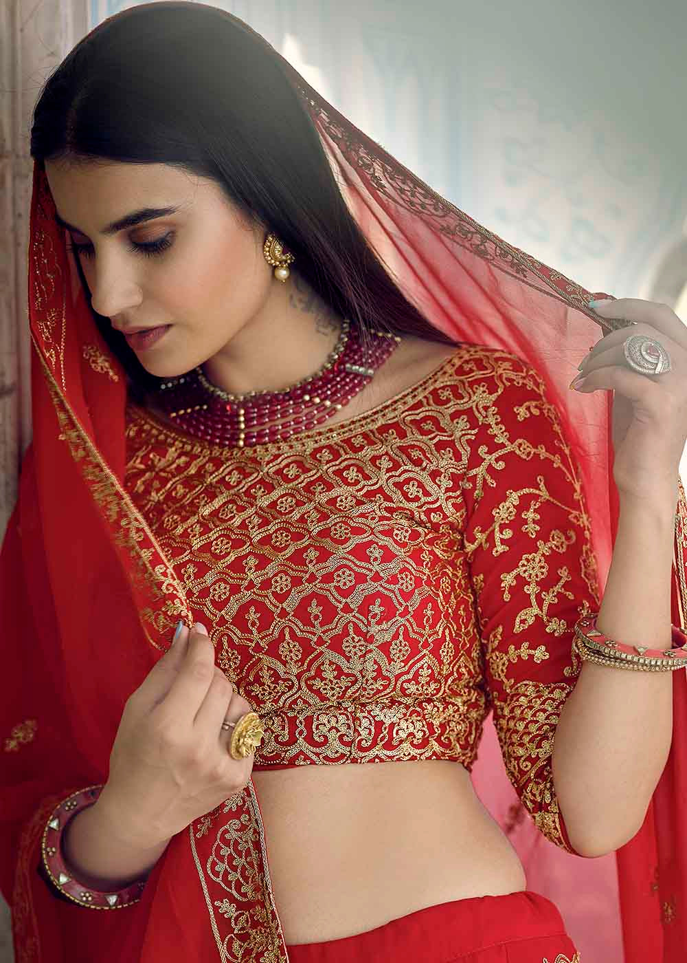 Cinnabar Red Georgette Lehenga Choli