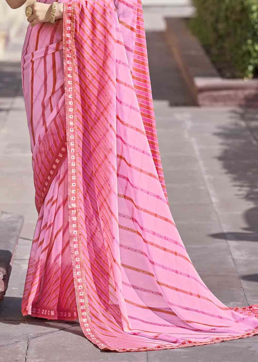 Cupid Pink Printed Georgette Saree