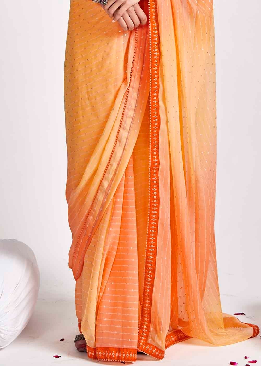 Apricot Orange Printed Georgette Saree