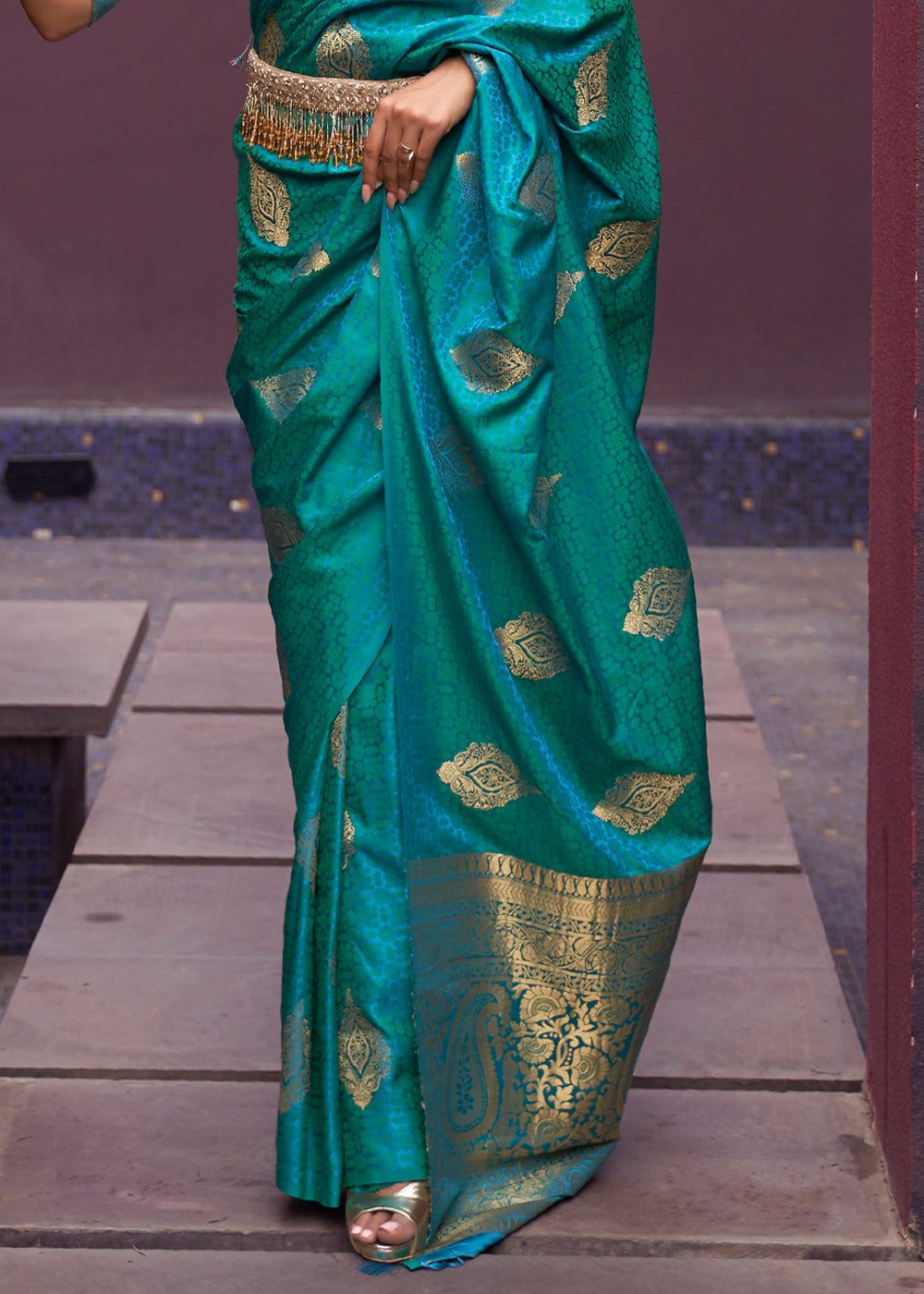 Java Blue Banarasi Woven Satin Silk Saree