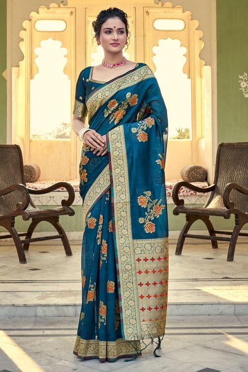 Steel Blue Organza Saree