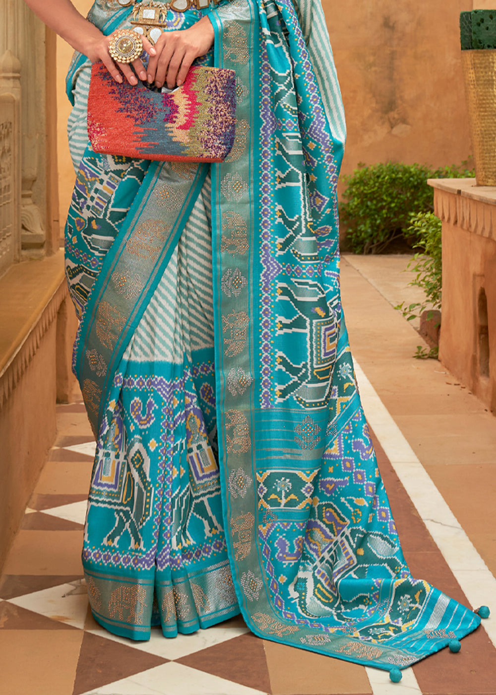 Pelorous Blue Patola Silk Saree