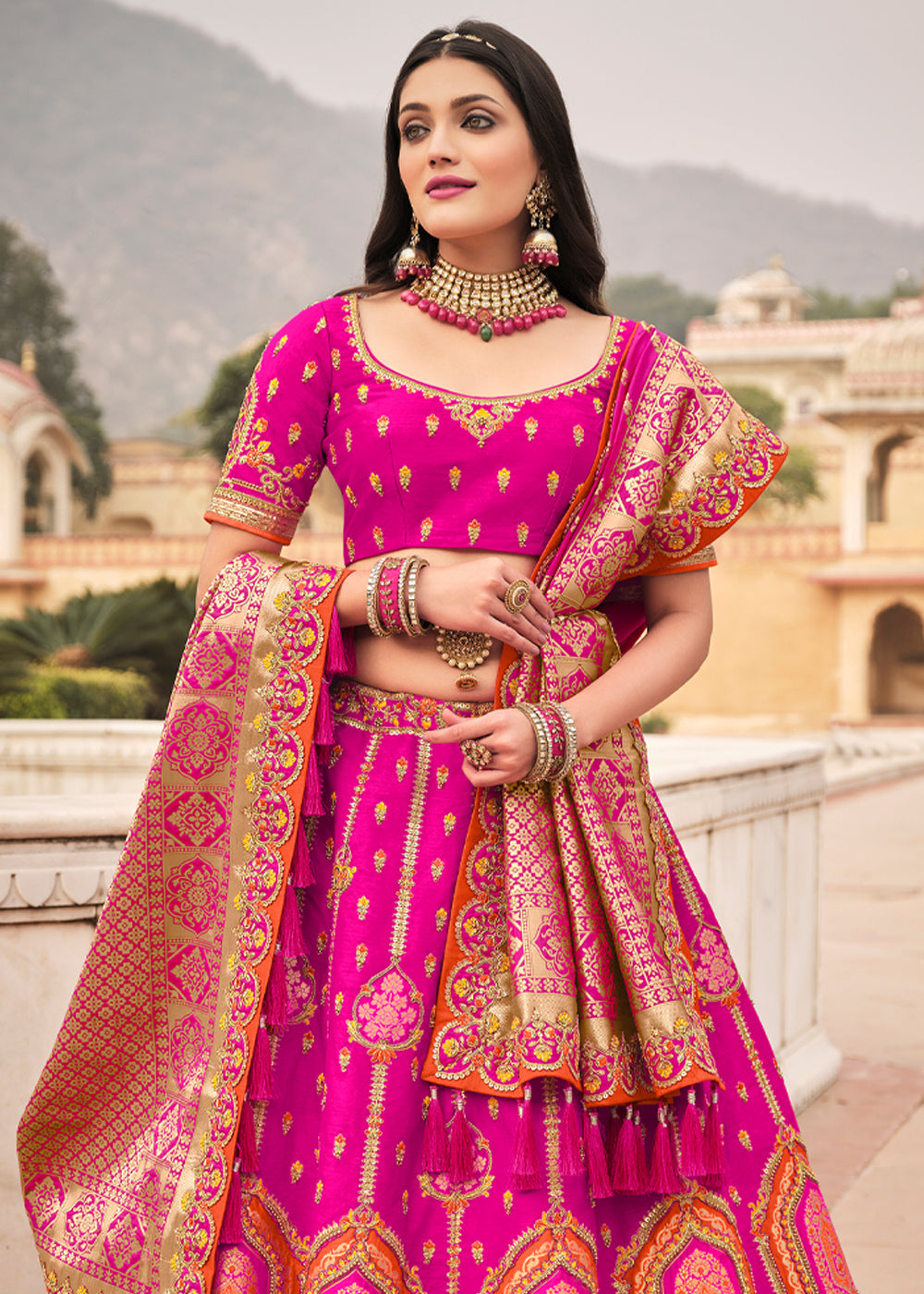 Chestnut Pink Heavy Embroidered Lehenga