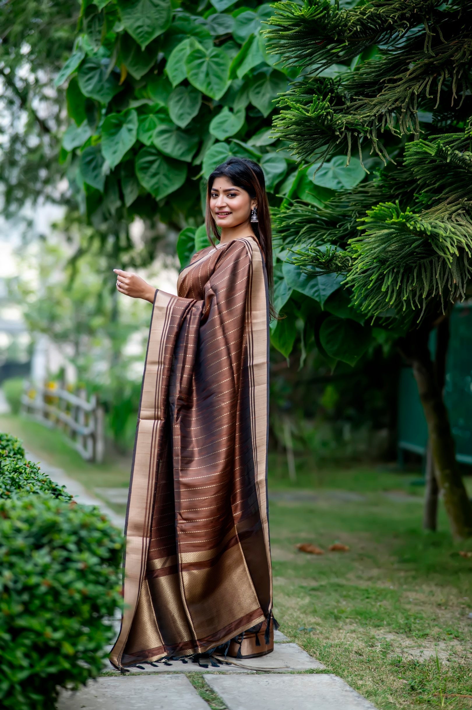 Roman Brown Woven Raw Silk Saree