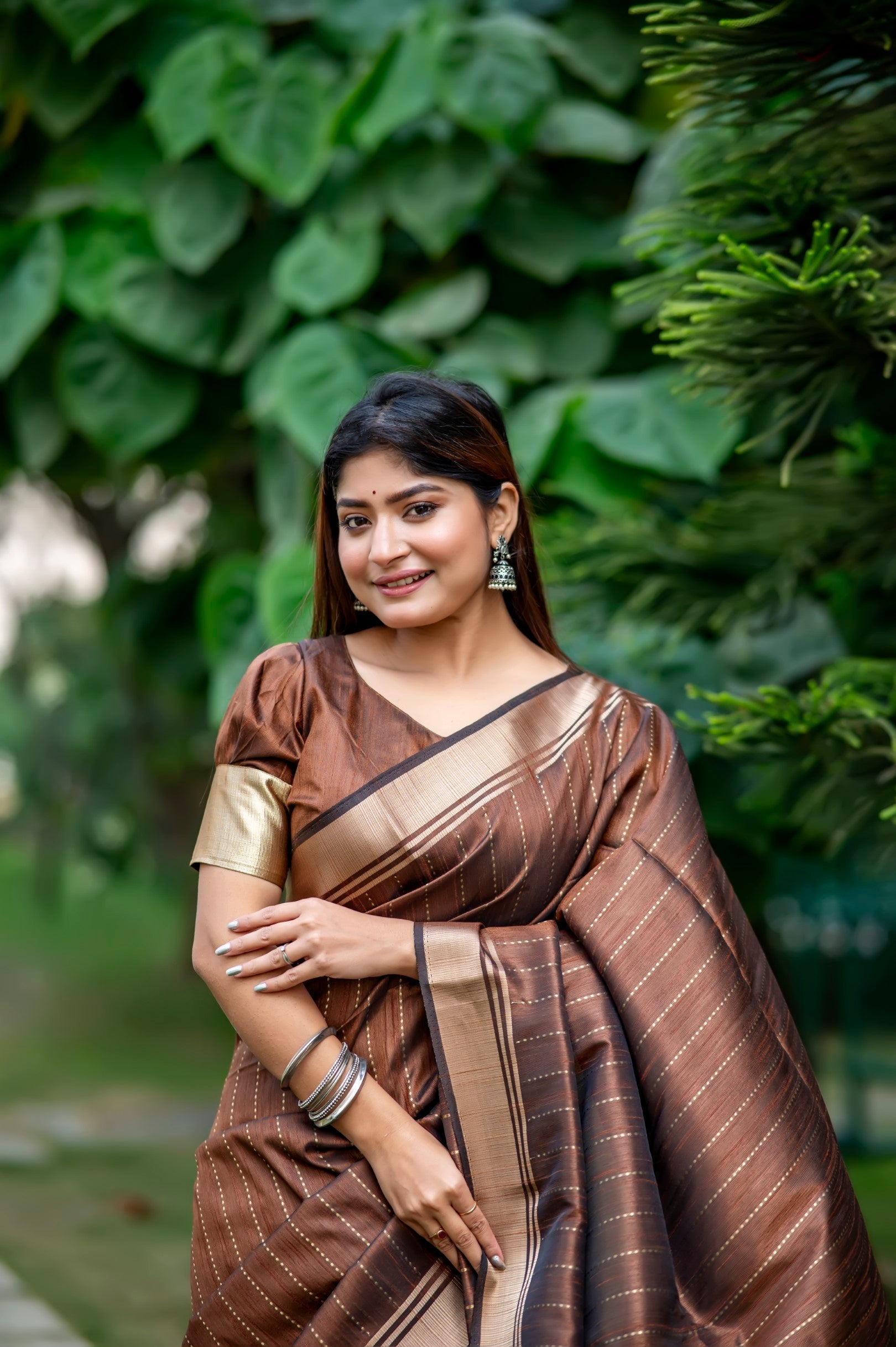 Roman Brown Woven Raw Silk Saree